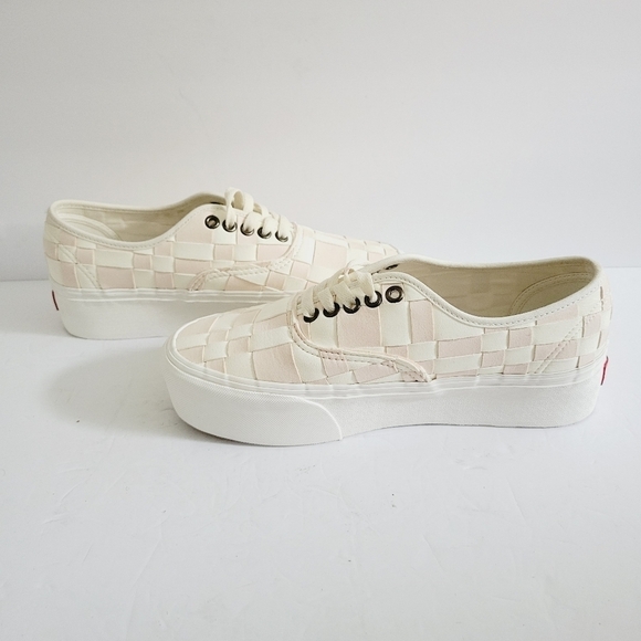 NEW Vans Woven Check Authentic Stackform Skate Shoes White/Pink Size 7 US - Picture 2 of 7